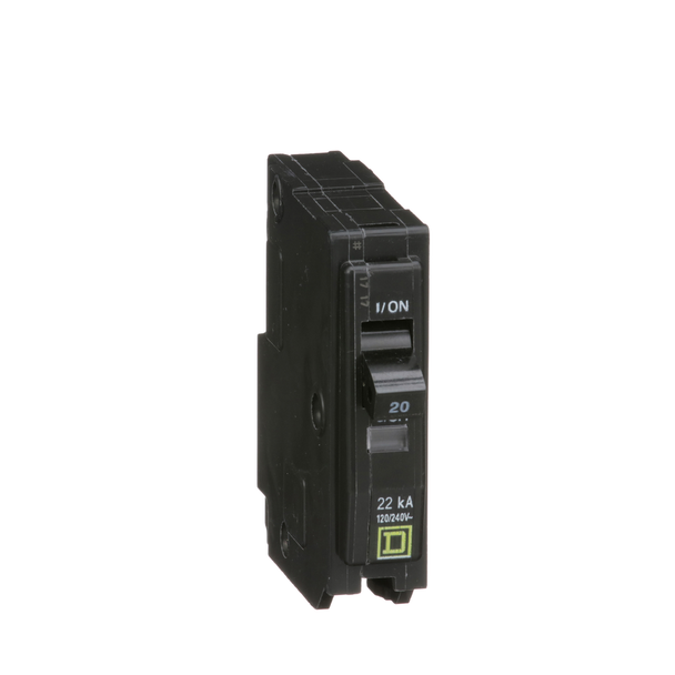 Schneider Electric QO120VH Mini circuit breaker, QO, 20A, 1 pole, 120/240VAC, 22kA, plug in