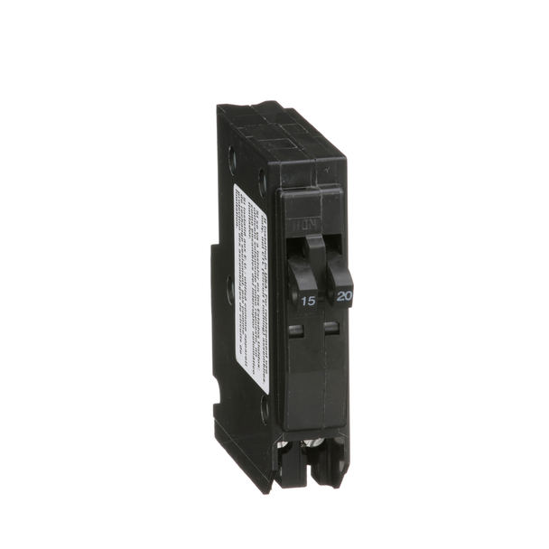 Schneider Electric QO1520 Tandem mini circuit breaker, QO, 1 x 1 pole at 15A, 1 x 1 pole at 20A, 120/240VAC, 10kA, plug in