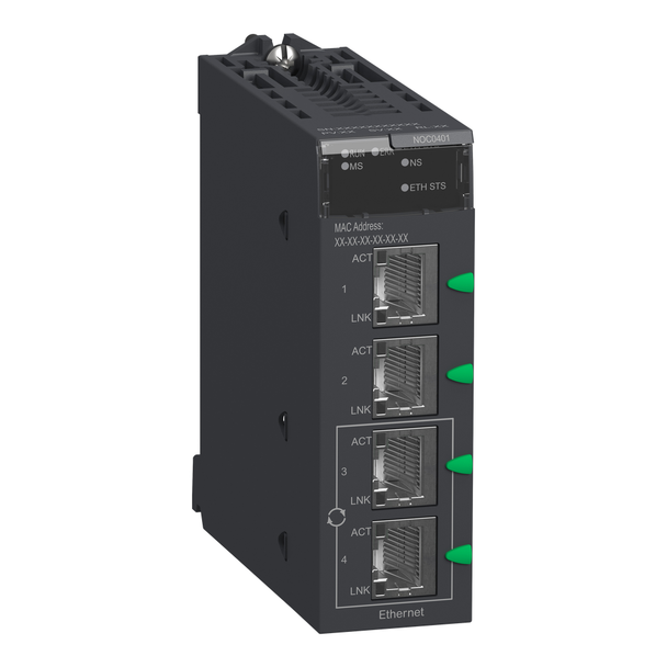 Schneider Electric BMXNOC0401 network module, Modicon M340, EtherNet/IP and Modbus/TCP, 4 x RJ45