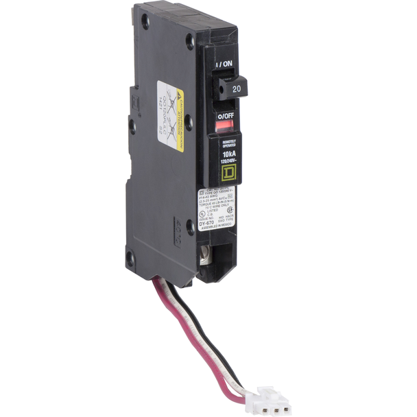 Schneider Electric QO120PLILC Mini circuit breaker, QO, 20A, 1 pole, 120/240VAC, 10kA, plug in, Powerlink, load shedding