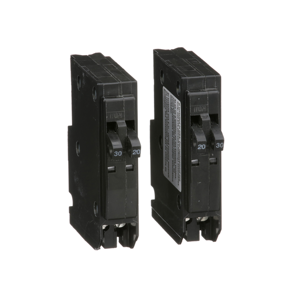 Schneider Electric QO20303020 Tandem mini circuit breaker, QO, 2 x 1 pole at 20A, 2 x 1 pole at 30A, 120/240VAC, 10kA, plug in