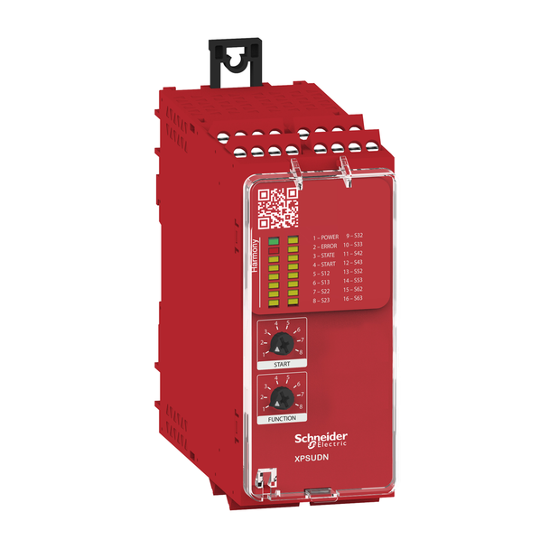 Schneider Electric XPSUDN13AP safety module, Harmony XPSU, Cat 4, features 6 x XPSUAF, 24V AC or DC, screw