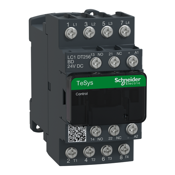 Schneider Electric LC1DT256BD IEC contactor, TeSys Deca, nonreversing, 25A resistive, 4 pole, 4 NO, 24VDC coil, open style