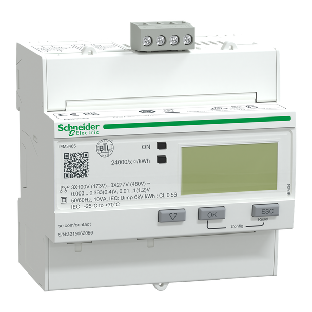 Schneider Electric A9MEM3465 iEM3465 energy meter - BACnet - 1 DI - 1 DO - multi-tariff - LVCT