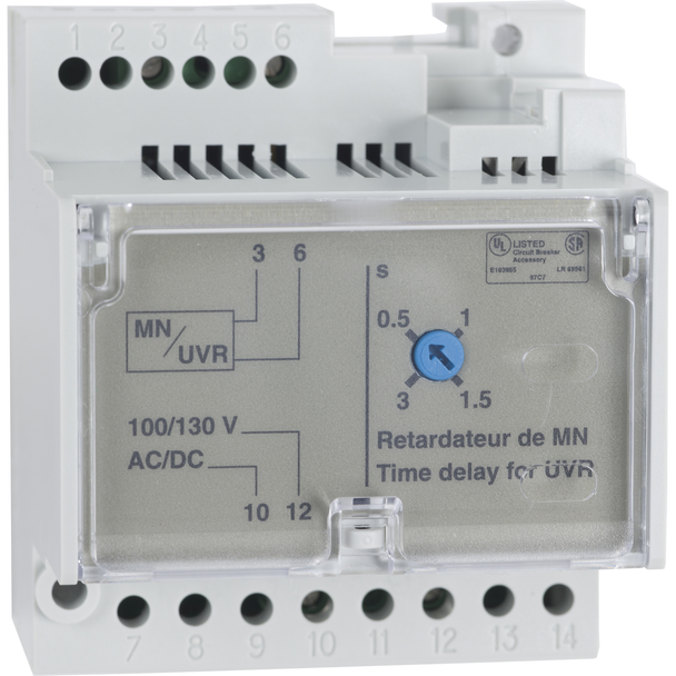 Schneider Electric S33685 Circuit breaker accessory, PowerPacT M/P/R, time delay module, 200V to 250V AC/DC, nonadjustable