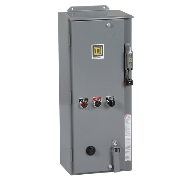 Schneider Electric 8538SDASP5 NEMA combination starter, Type S, 30A fusible disconnect, Size 2, 45A, 15HP at 600VAC, 3 phase, 3 pole, Motor Logic SSOLR, 120VAC coil, NEMA 12