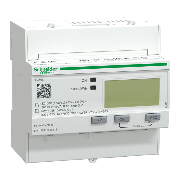 Schneider Electric A9MEM3100 iEM3000 energy meter - 63 A