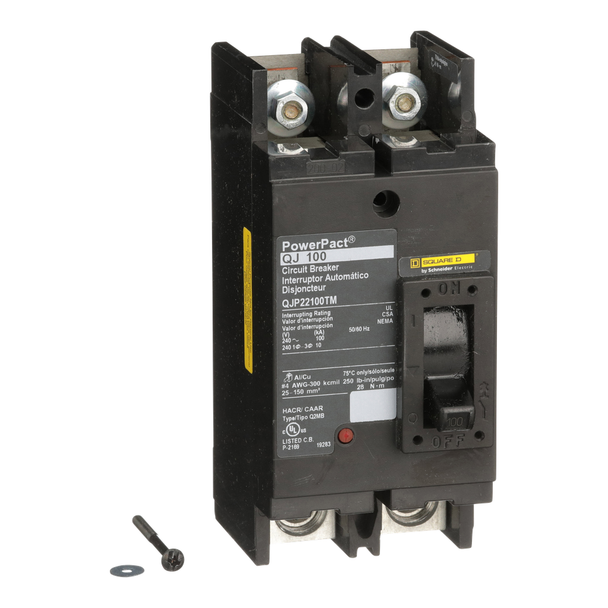 Schneider Electric QJP22200TM Circuit breaker, PowerPacT Q, 200A, 2 pole, 240VAC, 100kA, lugs, thermal magnetic, 80%, bottom of panel