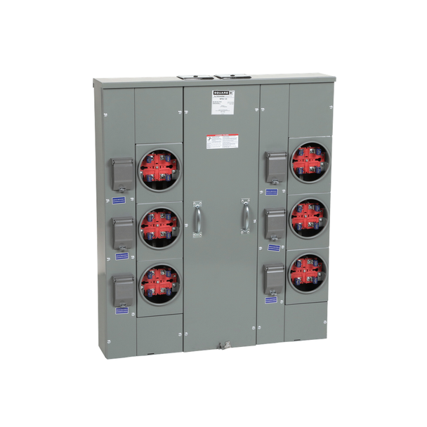 Schneider Electric MP66125 Meter center, MP Meter-Pak, 6 sockets, no bypass, 4 jaws, 600A bus, 125A max breaker rating, ringed