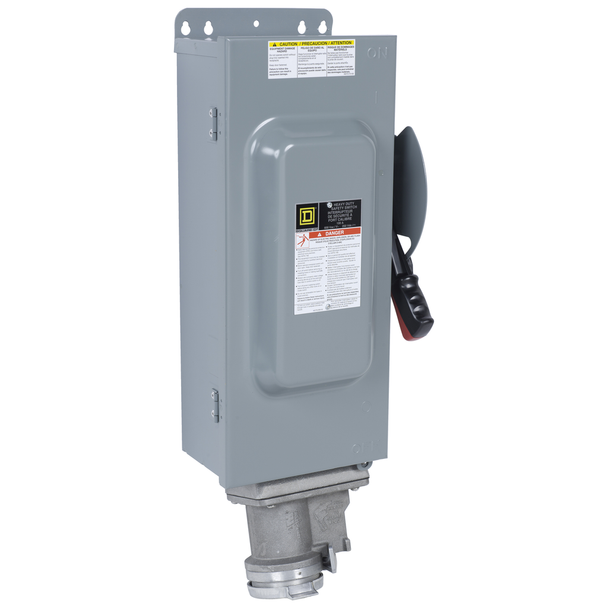 Schneider Electric HU363AWA Safety switch, heavy duty, non fusible, 100A, 600VAC, 600VDC, 3 poles, 100hp, NEMA 12K, Appleton Powertite receptacle