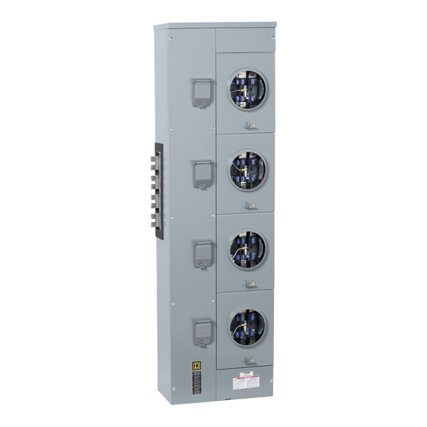 Schneider Electric EZMR334225CU Branch unit, EZ Meter-Pak, 225A, 4 x 7 jaw sockets, 208Y/120VAC, no bypass, ringless, 1200A Cu busbar