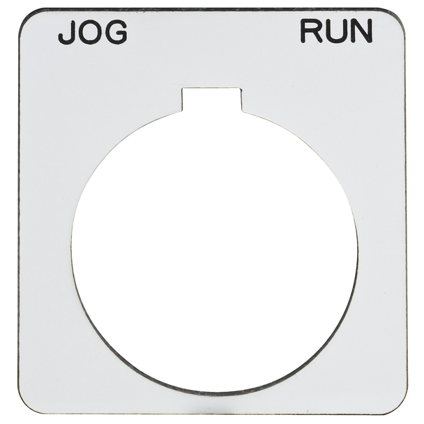 Schneider Electric 9001KN242WP Legend, Harmony 9001K, Harmony 9001SK, 30mm, plastic, white with black letters, 44,5mm square, marking JOG-RUN