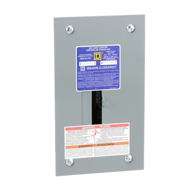 Schneider Electric QO24L70F Load center, QO, 1 phase, 2 spaces, 4 circuits, 70A fixed main lugs, NEMA1, flush cover