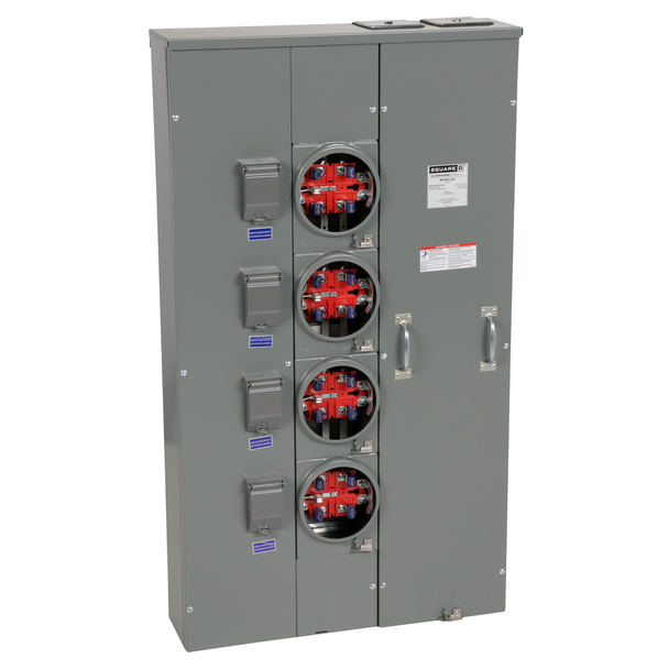 Schneider Electric MPR64200 Meter center, MP Meter-Pak, 4 sockets, no bypass, 5 jaws, 600A bus, 200A max breaker rating, ringless