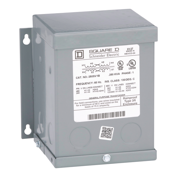 Schneider Electric 250SV1B Transformer, dry type, encapsulated, 0.25kVA, 1 phase, 240x480V primary, 120/240V secondary, 4A, 55C rise