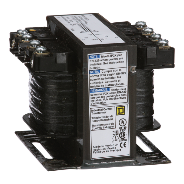 Schneider Electric 9070T100D4 Transformer, Type T, industrial control, 100VA, 1 phase, 277V primary, 120V secondary, 55C rise