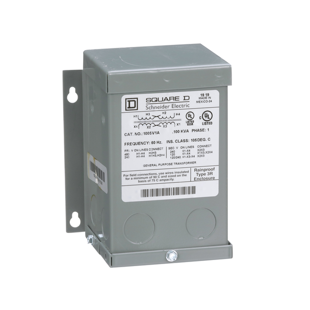 Schneider Electric 100SV1A Transformer, dry type, encapsulated, 0.1kVA, 1 phase, 240x480V primary, 120/240V secondary, 2A, 55C rise