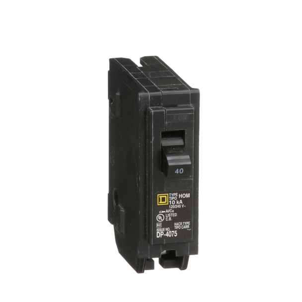 Schneider Electric HOM140 Mini circuit breaker, Homeline, 40A, 1 pole, 120/240VAC, 10kA AIR, standard type, plug in, UL