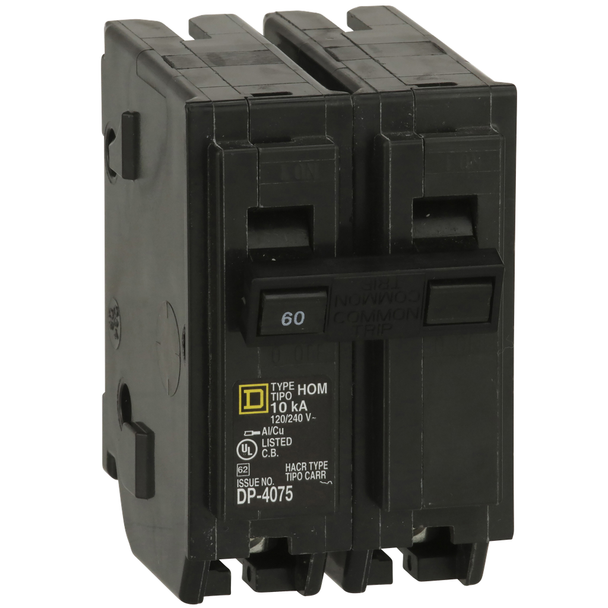 Schneider Electric HOM260C Mini circuit breaker, Homeline, 60A, 2 pole, 120/240VAC, 10kA AIR, standard type, plug in, UL