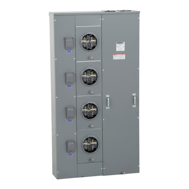 Schneider Electric MPL64225 Meter center, MP Meter-Pak, 4 sockets, lever bypass, jaw release, 5 jaws, 600A bus, 225A max breaker rating, ringless