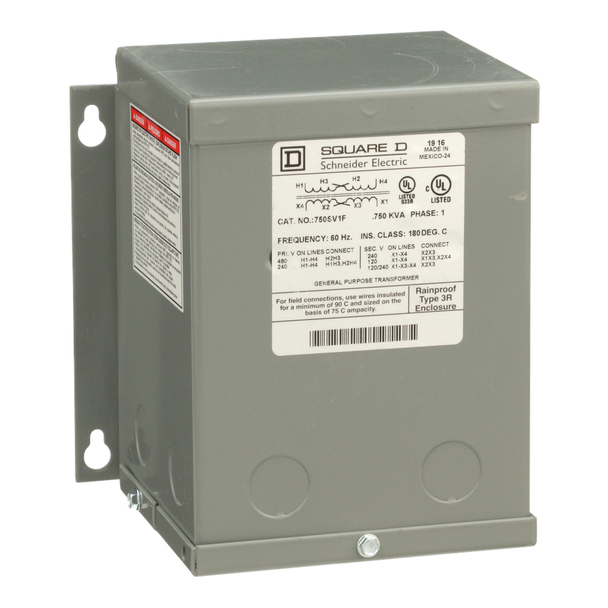 Schneider Electric 750SV1F Transformer, dry type, encapsulated, 0.75kVA, 1 phase, 240x480V primary, 120/240V secondary, 6A, 55C rise