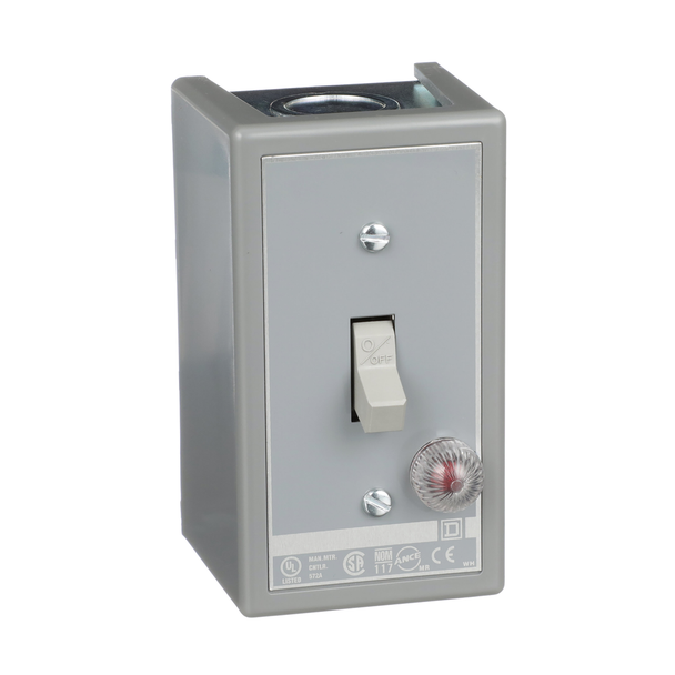 Schneider Electric 2510KG1A Switch, manual, 30A, 2 pole, 3 HP at 575 VAC, single phase, toggle operated, red 115 VAC indicator, NEMA 1 enclosure