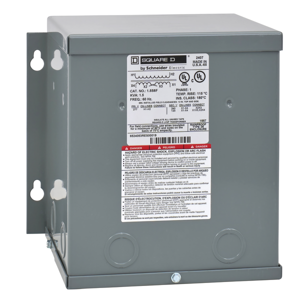 Schneider Electric 1.5S8F Transformer, dry type, encapsulated, 1.5kVA, 1 phase, 277V primary, 120/240V secondary, 8A, 115C rise