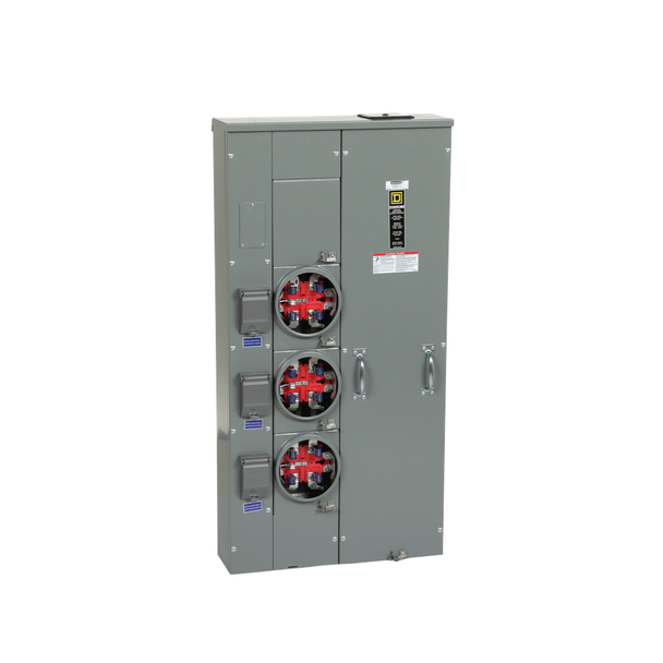 Schneider Electric MPH33125 Meter center, MP Meter-Pak, 3 sockets, horn bypass, 5 jaws, 300A bus, 125A max breaker rating, ringless