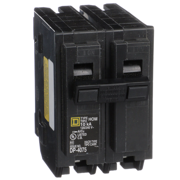 Schneider Electric HOM2205219 Mini circuit breaker, Homeline, 20A, 2 pole, 120/240VAC, 10kA AIR, standard type, plug in, high amp lug, UL