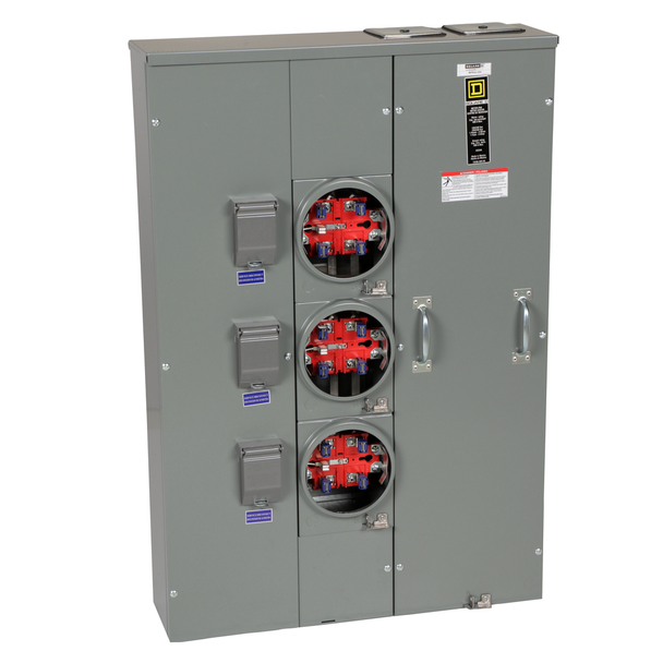 Schneider Electric MPR43200 Meter center, MP Meter-Pak, 3 sockets, no bypass, 5 jaws, 400A bus, 200A max breaker rating, ringless