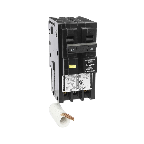 Schneider Electric HOM225GFIC Mini circuit breaker, Homeline, 25A, 2 pole, 120/240VAC, 10kA AIR, ground fault class A, plug in, UL