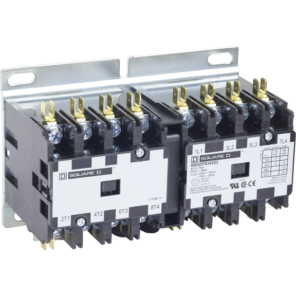 Schneider Electric 8965DPR34V02 Reversing Hoist Contactor, 30A, 4 pole, 110/120VAC 50/60Hz coil, open style