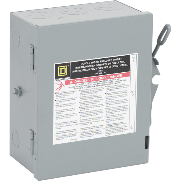 Schneider Electric C92251 Safety switch, double throw, non fusible, 30A, 240 VAC/250 VDC, 2 poles, NEMA 1