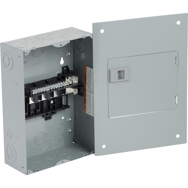 Schneider Electric QO816L100DTF Load center, QO, 1 phase, 8 spaces, 16 circuits, 100A fixed main lugs, NEMA1, gnd bar, door flush cover, CSA