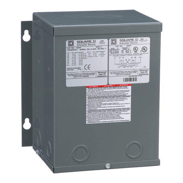 Schneider Electric 2S67F Transformer, dry type, encapsulated, 2kVA, 1 phase, multiple voltages, 9A, 115C rise