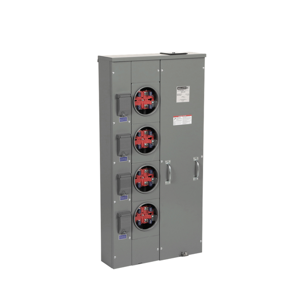 Schneider Electric MP44125 Meter center, MP Meter-Pak, 4 sockets, no bypass, 4 jaws, 400A bus, 125A max breaker rating, ringed