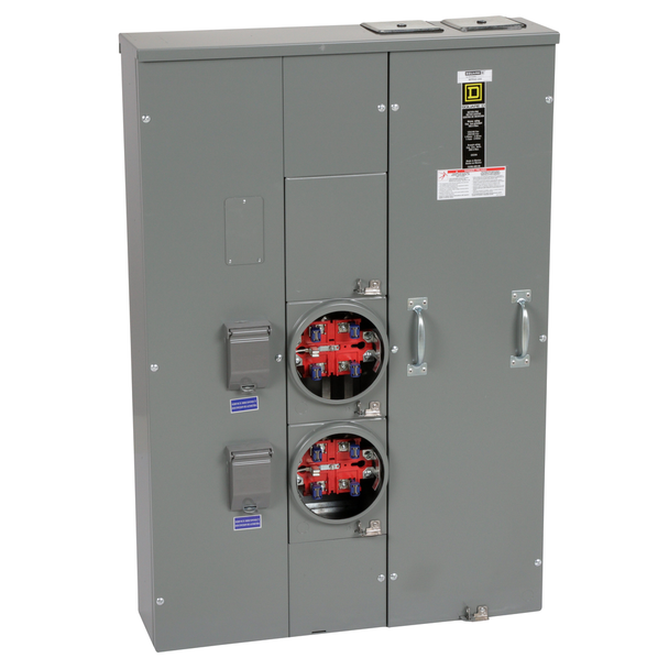 Schneider Electric MPR42200 Meter center, MP Meter-Pak, 2 sockets, no bypass, 5 jaws, 400A bus, 200A max breaker rating, ringless