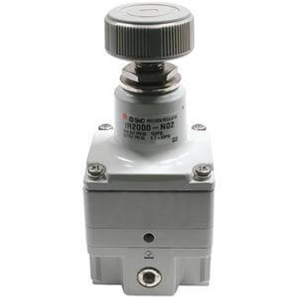 <h2>IR1000~3000, Precision Regulator</h2><p><h3></h3>- Precision regulator<br>- Regulating pressure range (MPa): 0.005 to 0.8 depending on model<br>- Compact and lightweight<br>- Bracket   pressure gauge can be mounted on either the front or back<br>- 2 air operated models<br>- The IR series is subject to a pending discontinuation.  While product remains available, the IR-A should be used for new applications.<br>- <br>-  <p><a href="https://content2.smcetech.com/pdf/IR1000.pdf" target="_blank">Series Catalog</a>