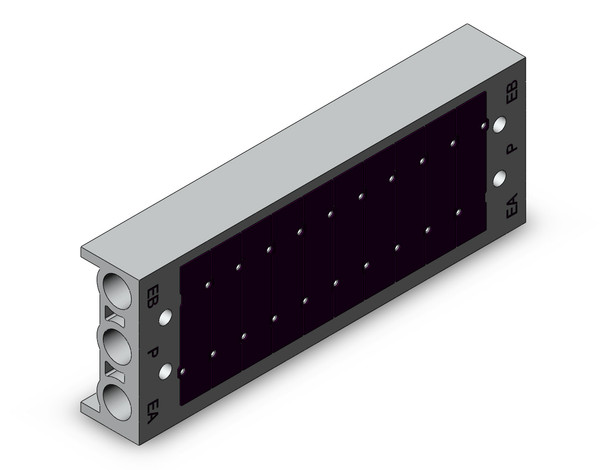 <h2>SS5Y3, 3000 Series, Bar Stock Manifold, Individual Wiring</h2><p><h3>Series SY offers major advances in valve performance for cost-effective solutions to your requirements. The series offers high flow with low power consumption in a compact design. The SY is available in body ported or base mounted styles and can be used individually or manifold mounted.<br>- </h3>- Bar stock type manifold for SY3000<br>- Valves wired individually<br>- Common P, EA and EB ports<br>- Maximum 20 stations available as standard<br>- 13 port sizes available<br>- <p><a href="https://content2.smcetech.com/pdf/SY3.5.7.9000.pdf" target="_blank">Series Catalog</a>