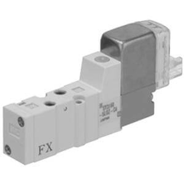 <h2>SYJ3000, 5 Port Solenoid Valve, Base Mounted &amp; Body Ported</h2><p><h3>The SYJ Valve is an innovative combination of space efficiency and performance superiority which provides real value to the design solution. Whether designed in a manifold or used as a single valve, this small profile increases design flexibility and minimizes space requirements. The SYJ valve utilizes a low power (0.5 watts standard) pilot solenoid design, which dramatically reduces thermal heat generation. This improves performance, decreases operating costs, and allows for direct control by PLC output relays. All electrical connections for SYJ Valves are available with lights and surge suppression. SYJ series valves can be configured on base mounted manifolds, or individually on sub-plates, creating a variety of solutions to meet your broadest engineering needs. </h3>- Fluid: air<br>- Operating pressure range: 0.15 - 0.7MPa<br>- Effective area mm 2 (Cv): 5 port body ported 0.9 (0.05)5 port base mounted w/sub-plate 1.8 (0.1)<br>- Coil rated voltage: 3, 5, 6, 12, 24VDC;100, 110, 200, 220VAC<br>- Ambient   fluid temp: max. 50 C<br>- <p><a href="https://content2.smcetech.com/pdf/SYJ_5PT.pdf" target="_blank">Series Catalog</a>