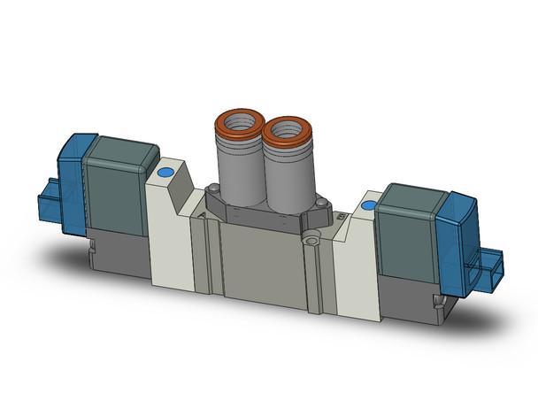 <h2>SY3000, 5 Port Solenoid Valve, All Types</h2><p><h3>Series SY offers major advances in valve performance for cost-effective solutions to your requirements. The series offers high flow with low power consumption in a compact design. The SY is available in body ported or base mounted styles and can be used individually or manifold mounted.<br>- </h3>- Fluid: air<br>- Operating pressure range: (internal pilot) 0.1 - 0.7MPa(external pilot) -100kPa to 0.7MPa(external pilot, pilot pressure range) 0.25 - 0.7MPa<br>- Effective area mm 2 (Cv): body ported 4.14 (0.23);base mounted 5.4 (0.3)<br>- Coil rated voltage: 3, 5, 6, 12, 24VDC;100, 110, 200, 220VAC<br>- Response time (0.5MPa) w/o indicator light  surge voltage suppressor: 15ms or less<br>- Ambient   fluid temperature: 50 C <p><a href="https://content2.smcetech.com/pdf/SY3.5.7.9000.pdf" target="_blank">Series Catalog</a>