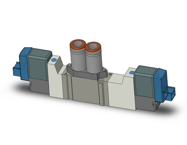 <h2>SY3000, 5 Port Solenoid Valve, All Types</h2><p><h3>Series SY offers major advances in valve performance for cost-effective solutions to your requirements. The series offers high flow with low power consumption in a compact design. The SY is available in body ported or base mounted styles and can be used individually or manifold mounted.<br>- </h3>- Fluid: air<br>- Operating pressure range: (internal pilot) 0.1 - 0.7MPa(external pilot) -100kPa to 0.7MPa(external pilot, pilot pressure range) 0.25 - 0.7MPa<br>- Effective area mm 2 (Cv): body ported 4.14 (0.23);base mounted 5.4 (0.3)<br>- Coil rated voltage: 3, 5, 6, 12, 24VDC;100, 110, 200, 220VAC<br>- Response time (0.5MPa) w/o indicator light  surge voltage suppressor: 15ms or less<br>- Ambient   fluid temperature: 50 C <p><a href="https://content2.smcetech.com/pdf/SY3.5.7.9000.pdf" target="_blank">Series Catalog</a>