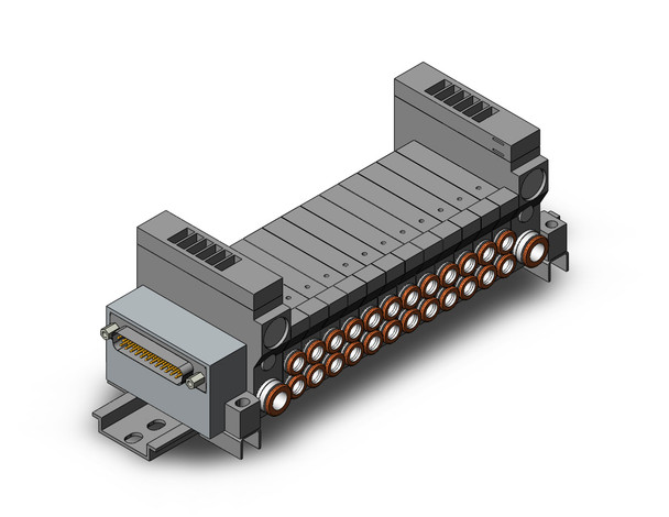 <h2>VV5Q11-F,1000 Series, Base Mounted Manifold, Plug-in Type, D-sub Connector</h2><p><h3>VQ valves are ideal for applications requiring high speed, frequent operation, stable response time and long service life. Innovative mounting methods allow valves to be changed without entirely disassembling the manifold. Built-in one-touch fittings save piping time and labor.<br>- </h3>- Plug-inmManifold for VQ1*0* valve<br>- D-sub connector (25 pin standard, 15 pin option)<br>- Top or side receptacle position<br>- Maximum 24 stations available as standard<br>- 16 port sizes available<br>- Optional DIN rail mount<br>- <p><a href="https://content2.smcetech.com/pdf/VQ.pdf" target="_blank">Series Catalog</a>