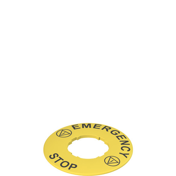 Pizzato VE TF32A5102 Pack of 5 Label with shaped hole, Ø 60 mm, yellow disc, writing "EMERGENCY STOP"