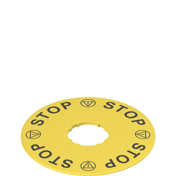 Pizzato VE TF32D5109 Pack of 5 Label with shaped hole, Ø 90 mm, yellow disc, writing "STOP - STOP - STOP - STOP"