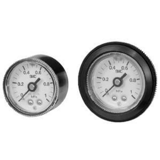<h2>G46E, Pressure Gauge, Oil-free, External Parts Copper-free w/Limit Indicator (O.D. 42)</h2><p><h3>SMC offers a variety of pressure gauges including general purpose, oil-free/external parts copper-free with limit indicator, clean series and a pressure gauge with a pressure switch.  Pressure ranges vary from 0 to 1.5MPa, depending on the selected gauge.  Panel mounting is possible.</h3>- Oil-free/external parts copper-free pressure gauge with limit indicator<br>-  42 o.d.<br>- Back side thread<br>- Indication precision:  3% F.S. (full span)<p><a href="https://content2.smcetech.com/pdf/G.pdf" target="_blank">Series Catalog</a>