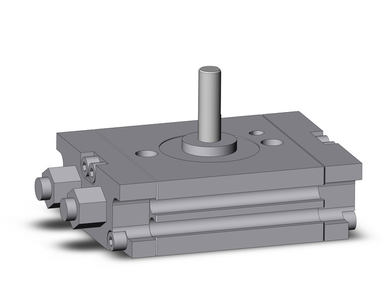 <h2>C(D)RQ2B, Compact Rotary Actuator, Rack &amp; Pinion</h2><p><h3>The CRQ2 series is a compact rotary, rack and pinion style actuator. Single and double shaft types are available in all sizes (10~40mm). The CRQ2 uses internal cushioning and the body can be used as a flange. The use of a double piston eliminates backlash. Auto switches are available.<br>- </h3>- Low profile<br>- Both single shaft and double shaft are available in all sizes<br>- 2 auto switches are mountable on the same side<br>- Rotating angle adjusting range: 350  to 370 <br>- Options include magnet, shaft type, port thread style, and air cushion<p><a href="https://content2.smcetech.com/pdf/CRQ2.pdf" target="_blank">Series Catalog</a>