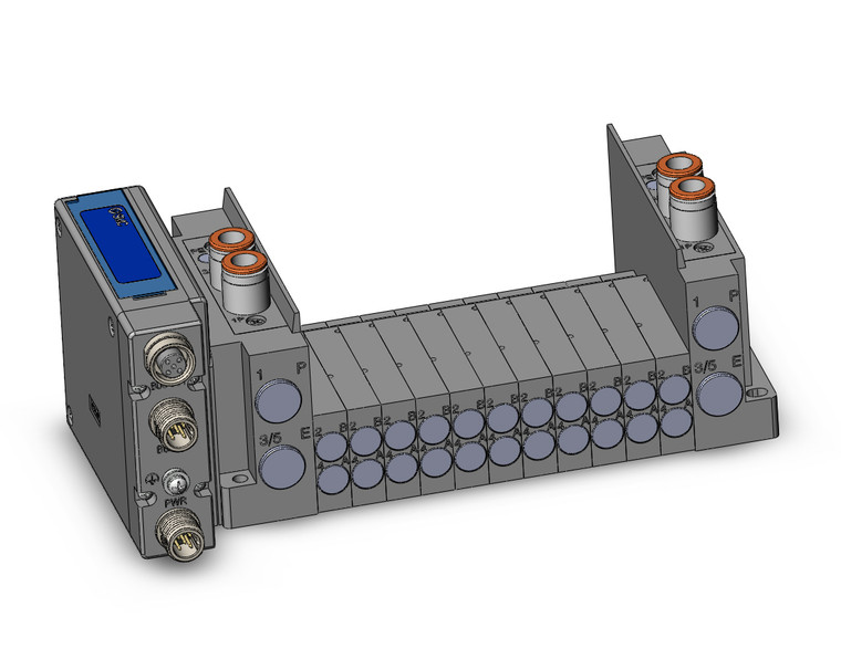 <h2>SS5Y3-12S, 3000 Series Manifold, Top Ported for EX260 Integrated-type for Output, Serial Transmission System</h2><p><h3>SMC has improved product performance and reliability with the redesigned SY series valve.  The SY3000 and SY5000 have the same valve width as their predecessors, but the flow has been increased by up to 80%, allowing the valve size to be reduced. A built-in strainer in the pilot valve prevents trouble caused by foreign matter. By using H-NBR seal material for the main valve and seals, Ozone resistance has been improved.   Side, top and bottom port/pipe directions are available to allow flexible installation.  The SY is available in body ported or base mounted styles, and can be used individually or manifold mounted.<br>- *** We are currently experiencing long lead times for some SY products.  Please consult with SMC Representative for alternatives ***</h3>- Plug-in connector connecting base<br>- Top ported<br>- Options include external pilot, built-in silencer<br>- Available with longer than standard DIN rail<p>