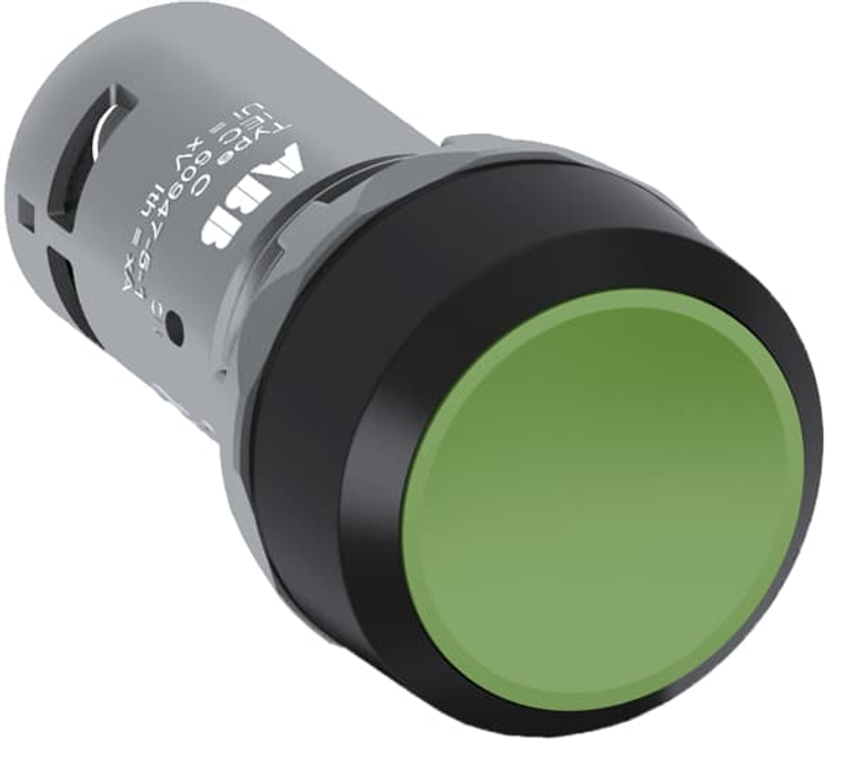 ABB CP1-10G-11 Compact Green Flush Momentary Pushbutton with 1 NO/1 NC Contact, Non-Illuminated, 300V Rated for Industrial Control Panels Pack of 10