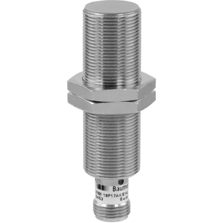 Baumer IFRM 18N17A4/S14L (11111669) | NPN NO Inductive Proximity Sensor, 18mm Quasi-Flush, 8mm Range, M12 Connector, 75mm Extended Body, Brass, IP67